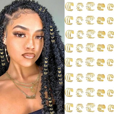 40 Pcs Gold Hair Clips Jewelry for Women Girls Men Braids Hair Accessories Dreadlock Beads Cuffs Metal Clips Braids Party Decorations