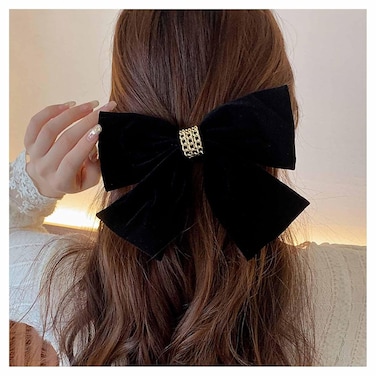 Velvet Hair Bow Black Bow Hair Clips Ribbon Velvet Hair Barrettes Clip Large Bowknot Hairpin Velvet Bow Headwear Barrette Scrunchies Ponytail Hair Styling Accessories Jewelry for Girls Gifts (Black)