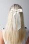 Furling Pompoms Hair Bow Clips for Women,White Hair Bows Clips,2pcs Long Tail Ribbons Bows, Big Satin Bows Hairpins Barrettes Girls Hair Accessories