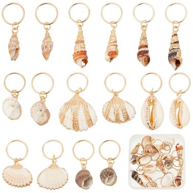 PLIGREAT 16 Pcs Seashell Conch Dreadlock Rings Charms Braids Hair Jewelry Set DIY Locs Hair Accessories Beach Shell Pendant Hair Charms for Women Men Hair Braids Ponytail Hair Decor, 8 Styles
