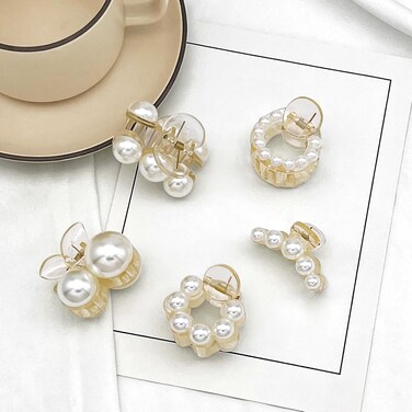 White Pearl Claw Hair Clips - 5PCS Elegant Small Non-Slip Fashion Hair Accessories for Thin Hair for Women &amp; Girls
