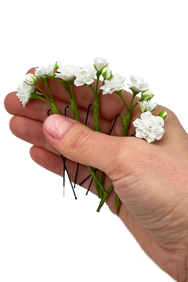 Set of 5 Baby breath bridal hair pins wedding piece tiny flower hairpiece