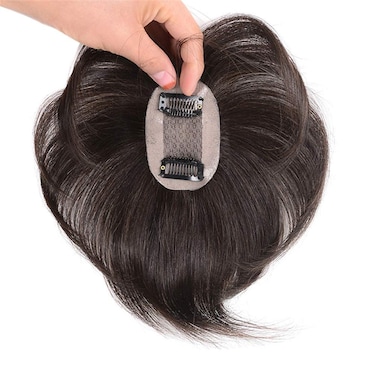 Short Straight Human Hair Toppers 18cm Hand Made Clip in Hairpiece for Covering White Hair Tape Toupee Wiglet by Remeehi 5x7cm Black