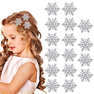 16 Pcs Snowflake Hair Clips Glitter Snowflake Hair Accessories Hairpins for Women Glitter Christmas Hair Barrettes Alligator Clips for Winter Holiday Party Supplies Party Favors