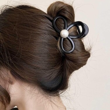 Infinite 8 Claw Clips Simple Hair Clamps Simple Strong Hold Jaw Clip Large Pearl Non Slip Hair Clips for Thick Hair and Long Hair Fashion Hair Accessories Jewelry for Women Gifts (Black)