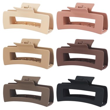 4 Inch Big Hair Claw Clips 6 Pcs Large Claw Clips for Thick Hair Square Hair Clips for Women Rectangle Hair Clips Nonslip Acrylic Banana Jaw Clips Hair Accessories for Girls -Coffee