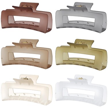 4 Inch Big Hair Claw Clips 6 Pcs Large Claw Clips for Thick Hair Square Hair Clips for Women Rectangle Hair Clips Nonslip Acrylic Banana Jaw Clips Hair Accessories for Girls -Tea