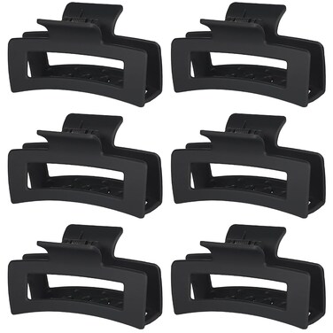3.5 Inch Medium Hair Claw Clips 6 Pack Hair Clips for Women Square Claw Clips Rectangle Clips for Hair Banana Jaw Clips Hair Accessories for Girls -Black