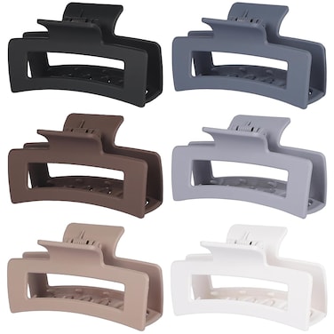 3.5 Inch Medium Hair Claw Clips 6 Pack Hair Clips for Women Square Claw Clips Rectangle Clips for Hair Banana Jaw Clips Hair Accessories for Girls -Brown Grey