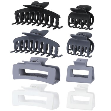 8 Pcs Large Claw Clips for Thick Hair, Medium Claw Clips, Small Clips for Thin Hair, Rectangle Square Butterfly Clips for Women - 4 Style Accessories (Grey)