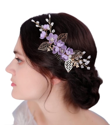 Sither Flower Hair Clip for Wedding Purple Hair Comb for Women Hair Accessories for Bride Hair Clip Headpiece for Wedding Party Prom Gift