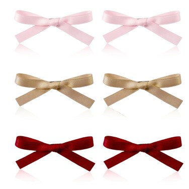 6 Pcs Small Hair Clips Set Cute Ribbon Hair Clips Barrettes for Women Girls Kids Perfect Hair Bow Clips for Teens (Pink,Burgundy,Brown)