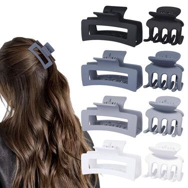Medium Hair Clips for Women 8 Pcs Small Claw Clips for Thin and Thick Hair 2 Styles Clips for Hair Combination Rectangle Jaw Clips Hair Accessories for Women and Girls (Grey)