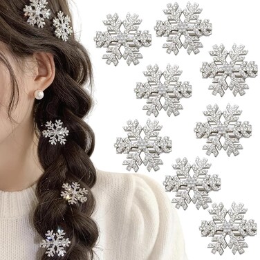 Sparkly Rhinestone Snowflake Hair Clip Hair Barrettes, Christmas Metal Alligator Clips Hair Accessories for Women Princess Long Thick Hair Winter Xmas Hairpins Christmas Party Gifts