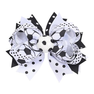 Soccer Bow Hair Clips, Hair Accessories for girls. Soccer Hair Bow Clips Football Hair Clips Pin. (FQ1-H, 1PC)