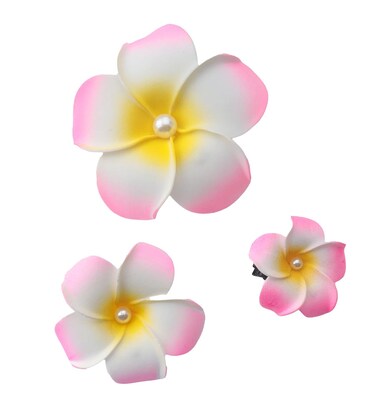 Sowaka 3 Pcs Plumeria Flower Hair Clip with Pearl Multi Size White Hawaiian Foam Hair Accessories for Women Girls Beach Bridal Wedding Party Headpieces Decoration (Pink)
