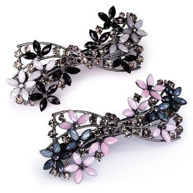 Elegant Hair Clips for Women and Girls Fashion Sparkly Glitter Rhinestones Hair Barrettes Flower Hairpin Hair Accessoires (Pink&amp;Black Butterfly)