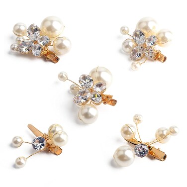 Small Pearl Alligator Hair Clips - Sparkly Rhinestone Butterfly Hair Accessories for Women or Bridal Girls in Wedding Prom Party, Set of 5 Pcs