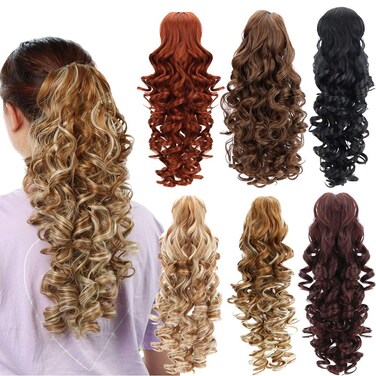Jaw Claw Clip In Ponytail - Synthetic Fiber Ponytails Clips On Hair Extensions Curly Wavy Pony Tail Hairpieces for Women Girls (Blonde Mixed Brown Color)