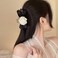 Camellia Bow Hair Clip, White Flower Black Bow Claw Clip, Floral Hair Accessory for Women Girls