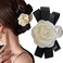 Camellia Bow Hair Clip, White Flower Black Bow Claw Clip, Floral Hair Accessory for Women Girls