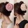 2Pcs Hawaiian Chiffon Pink Apricot Floral Fabric Silk Rose Tulle Blossom Hair Clips and Claw Clips, Summer Hair Accessories