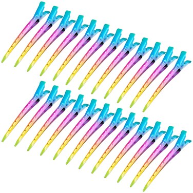 24 Packs Duck Bill Clips, Bantoye 3.35 Inches Rustproof Metal Alligator Curl Clips with Holes for Hair Styling, Hair Coloring, Gradient Rainbow