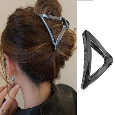 Metal Triangle Design Hair Claw Clips - Strong Hold Non-Slip Grip Clips for Thick/Long Hair, Black Trendy Hair Accessories for Women and Girls