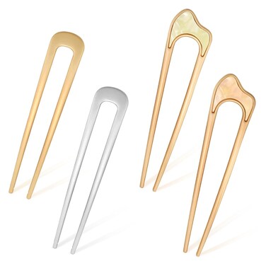 4pcs U Shaped Hair Pins, Metal French Hair Pins Hair Sticks for Buns French Twist Hair Pin Gold French Bobby Pins Silver French Pins Thick Hair Fork Accessories for Women