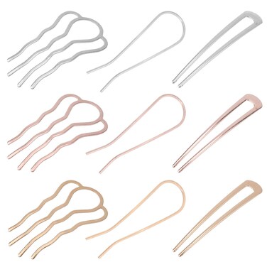 9pcs Metal French Hair Pins for Women, 3 Styles Teeth &amp; U-Shaped Chignon Pins for Buns Updos Anti-Slip Twist Hair Sticks with Combs for Bobby Hair Styling Accessories (Silver, Gold, Rose Gold)