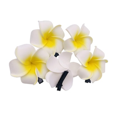 6 Pcs White Yellow Hawaiian Plumeria Flower Foam Hair Clips Alligator Clips Duckbill Clips Hair Barrettes Hair Accessories for Bridal Wedding Party Beach