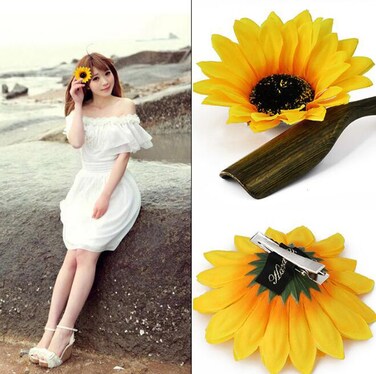 3Pcs 3.9" Lady Girls Sunflower Hair Alligator Clips Hairpin Hair Clamp Hair Styling Accessories for Party Beach Vacation Wedding Bridal Barrettes (Yellow)