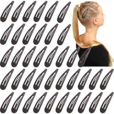 Clips for Hair, 40 Pcs 2.75 Inch Metal Barrettes Snap Hair Clips for Girls Kids Teens Women, Non Slip Black Clips Hair Accessory Decor