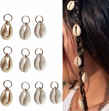 Honkenda 10 Pack Shell Headpiece Hair Clips for Girls Women, Seashell Pendant Hair Slide Stylish Ponytail Hair Braid Rings Hair DIY Jewelry Accessories Prom (Gold), 0.9*0.67 Inch