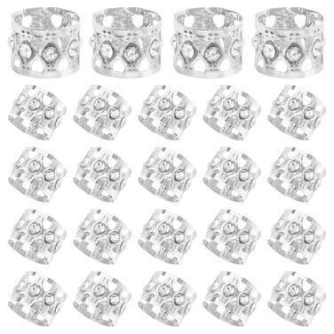 50pcs Hollow Heart Rhinestone Dreadlocks Beads Hair Braid Rings Clips Dreadlock Metal Hair Cuffs Braiding Jewelry Accessories for Women Braids Hair Extensions Hair Decoration, Silver