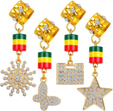 8pcs Multistyle Braid Hair Clips Dreadlocks Accessories Aluminum Rings Dreadlock Beads Rhinestone Butterfly Star Hair Coils Cuffs with Pendants for Women Girls Braids Hair Decoration