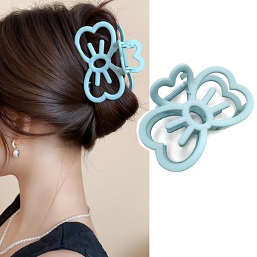 Bow Hair Claw Clips for Women and Girls, Cute Blue Bow Hair Clip Acrylic Strong Hold Medium Size Hair Barrettes Bow Shaped Baby Blue Hair Jaw Clip for Styling Hair Accessories Party Gift, 1Pack