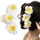Hawaiian Plumeria and Hibiscus Flower Hair Clips for Women - Cute Large Pearl Non-Slip Claw Clips for Thick Hair, Beach Hair Accessories