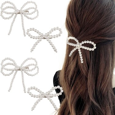 Vintage Pearl Hair Accessories: 4Pcs Non-Slip Hair Clips, Barrettes, Bobby Pins, and Duckbill Clips for Women
