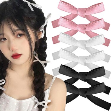 6 Pcs Hair Bows (Black, White, Pink) - Sweet Hair Design Hair Clips, Alligator Clips for Women Girls Hair Accessories, Multi-Scene Use, Small Cute Bowknot Hair Clip