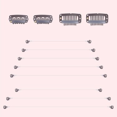 HOTBANANA Wire and Clips Accessory Kit for Wire Hair Extensions, 4 Stainless Clips 5 Elastic Wires and 3 Solid Fish Lines with Adjustable Hook from 7 inch to 11 inch Brown