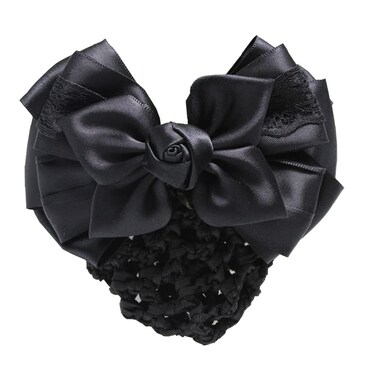 1Pcs Women Hair Bun Cover Snood Net Satin Bowknot Decorative Hair Clip Bow Ribbon Flower Hair Accessories for Restaurant Stewardess Bank Hotel Staff(Black)