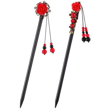 2 Pcs Chinese Hairpin Flower Hair Chopsticks For Women Retro Wooden Hairpins Japanese Classic Hair Chopsticks Handmade Wooden Hair Chopsticks For Long Hair (Red Brown, 7.09 Inches)