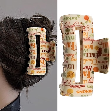 Thanksgiving Square Claw Clips for Women Girls, Fall Harvest Maple Leaf Pumpkin Design Hair Clips for Thin Thick Hair Strong Hold Hair Clamp Hair Styling Accessories Thanksgiving Gifts 1 Pack