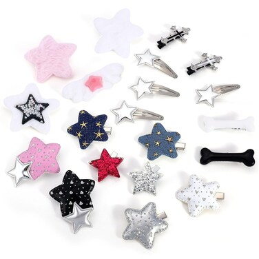 20Pcs Kawaii Star Hair Clips Y2k Hair Accessories Cute Star Hair Barrettes for Women Girls Large Snap Hair Clips Silver Goth Hair Clips Bone Cross Cowboy Plush Hair Clips Styling Tools Gifts