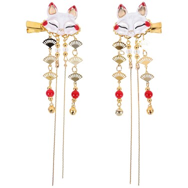 LALAFINA 2Pcs Japanese Tassel Hairpins Hanfu Hair Pins Cute Fox Hairpins Cosplay Dangling Clips Vintage Hair Clip Hanfu Headwear for Women Lady Girls Bridal
