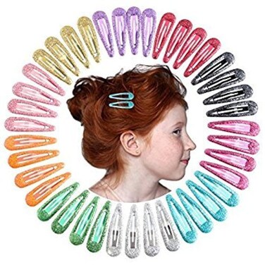 QtGirl Snap Hair Clips 40pcs 2" No Slip Glitter Hair Clip Metal Hair Barrettes for Baby Girls Toddlers