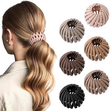 6Pcs Bird Nest Magic Hair Clips Hair Nest for Bun Strong Ponytail Holders for Women Girls (Neutral, Large)