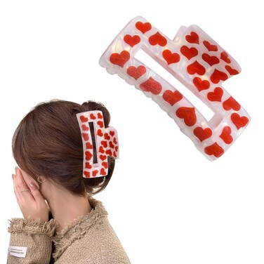 ZEYER Hair Clip, Valentine's Day Hair Clip for Women, Large Romantic Red Heart Hair Claw Clips, Strong Hold Jaw Clips, 1Pcs