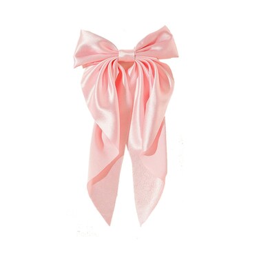 Super Big Bow Hair Clips French Style Soild Color Knotted Bowknot Spring Snap Barrettes Hair Clips with Long Ribbon for Women Girls (Pink)